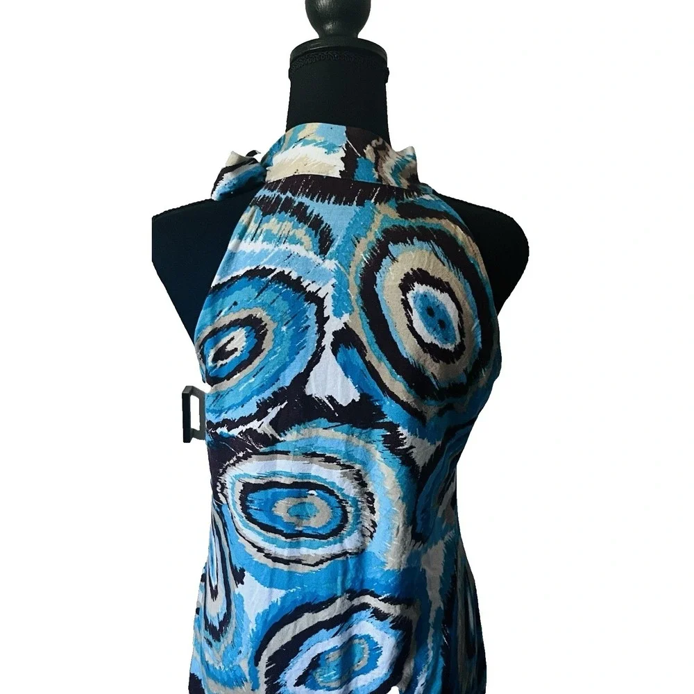 Michael Kors Blue Abstract Halter Top Women's Medium Resort Coastal Vacation